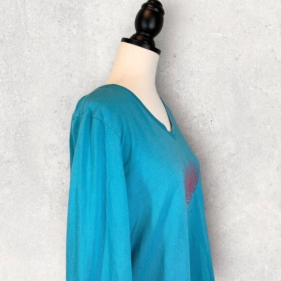 Life Is Good Crusher Tee Teal Long Sleeve Heart Print Classic Fit, Size L - Picture 7 of 11